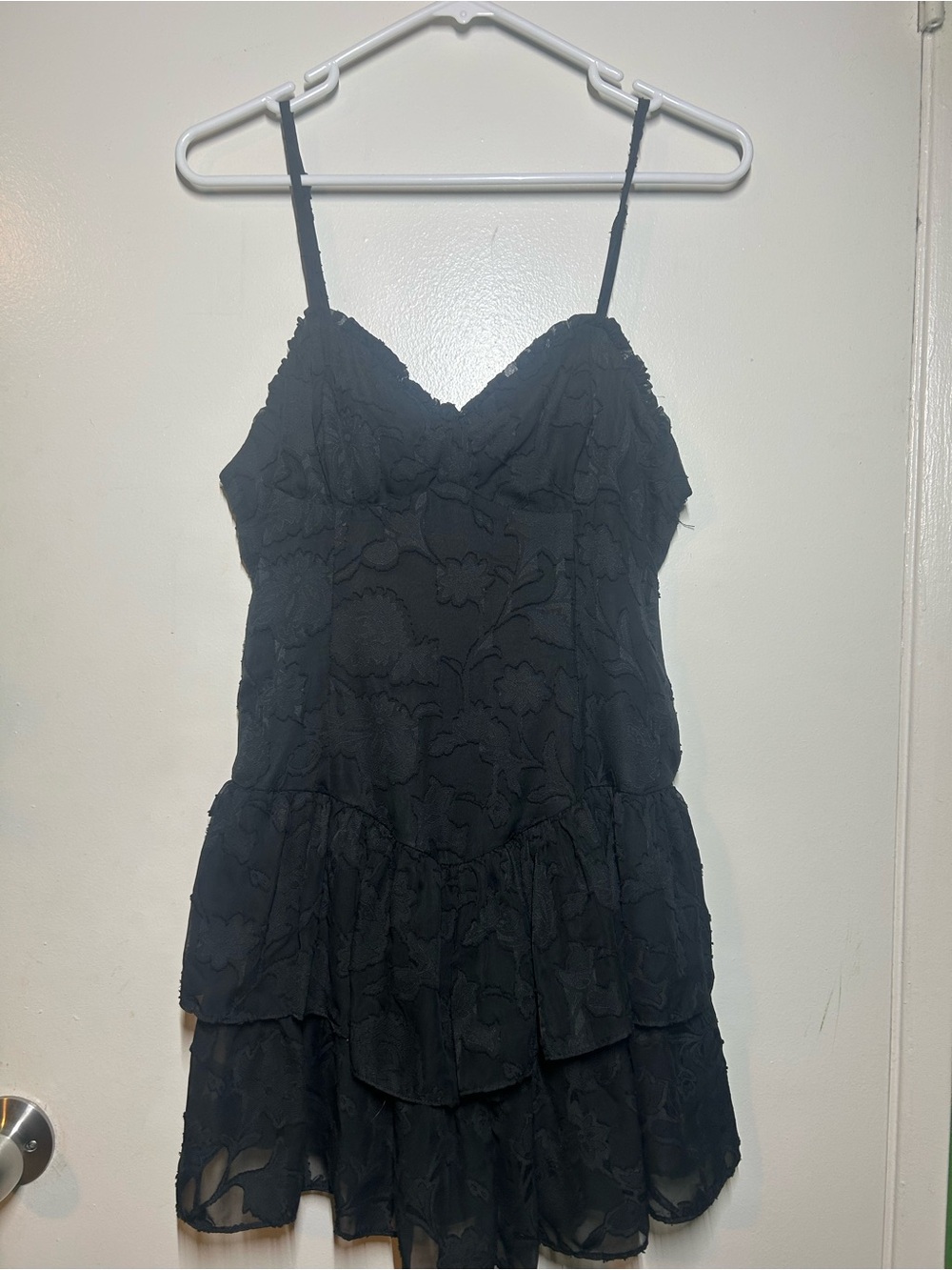 wild fable Black Floral Lace Tiered Slip Mini Dress